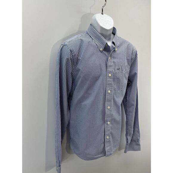 ABERCROMBIE & FITCH Muscle XXL Blue White Striped Long Sleeve Button Down - Picture 4 of 7